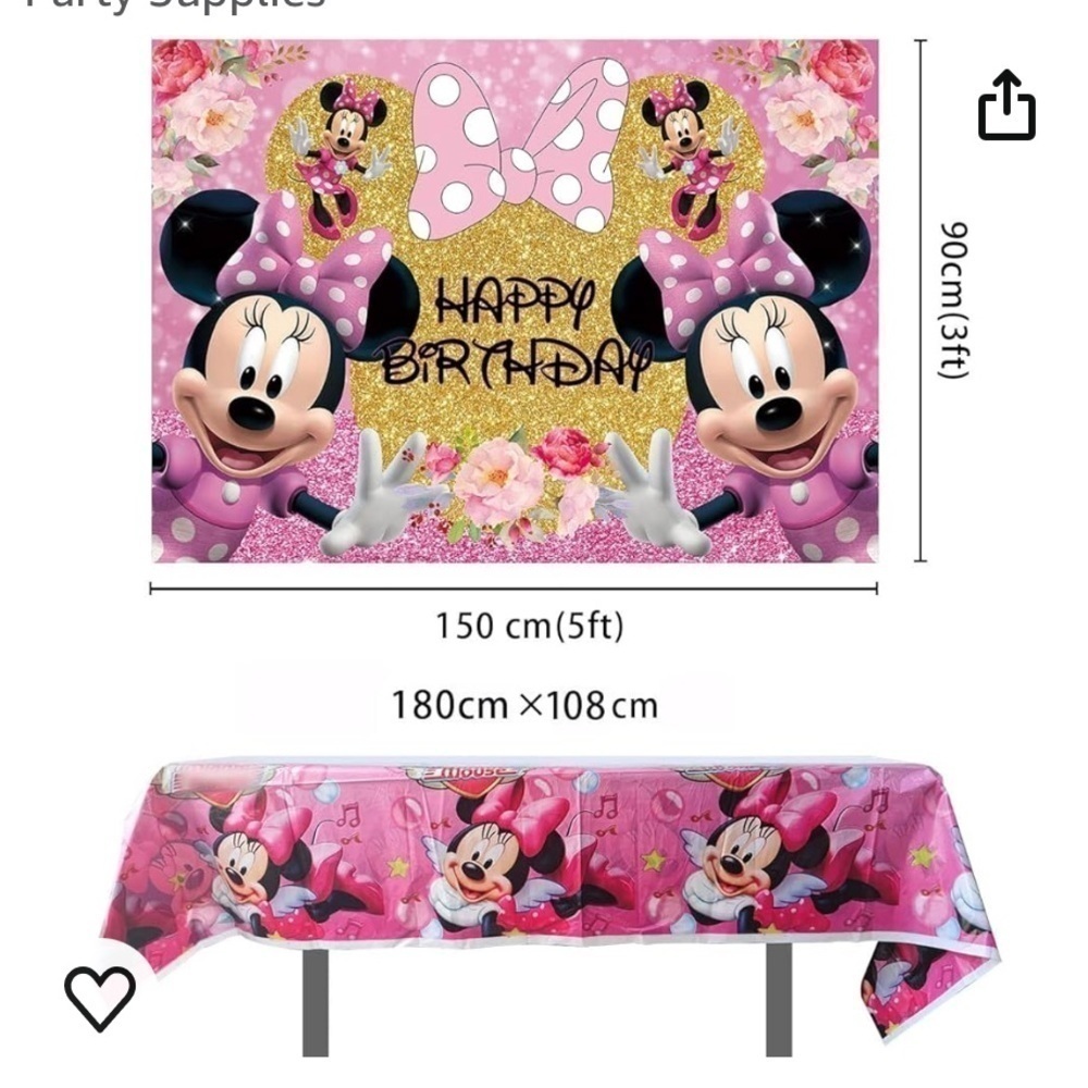 New in package Minnie Mouse Happy Birthday backdrop and plastic tablecloth